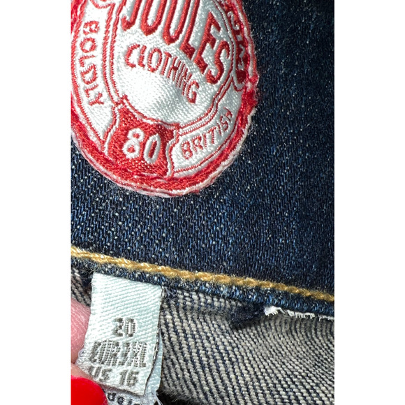 Joules Womens Jean Skirt Size 16 Short Button Front Dark Wash Mid Rise Stretch - Picture 3 of 12